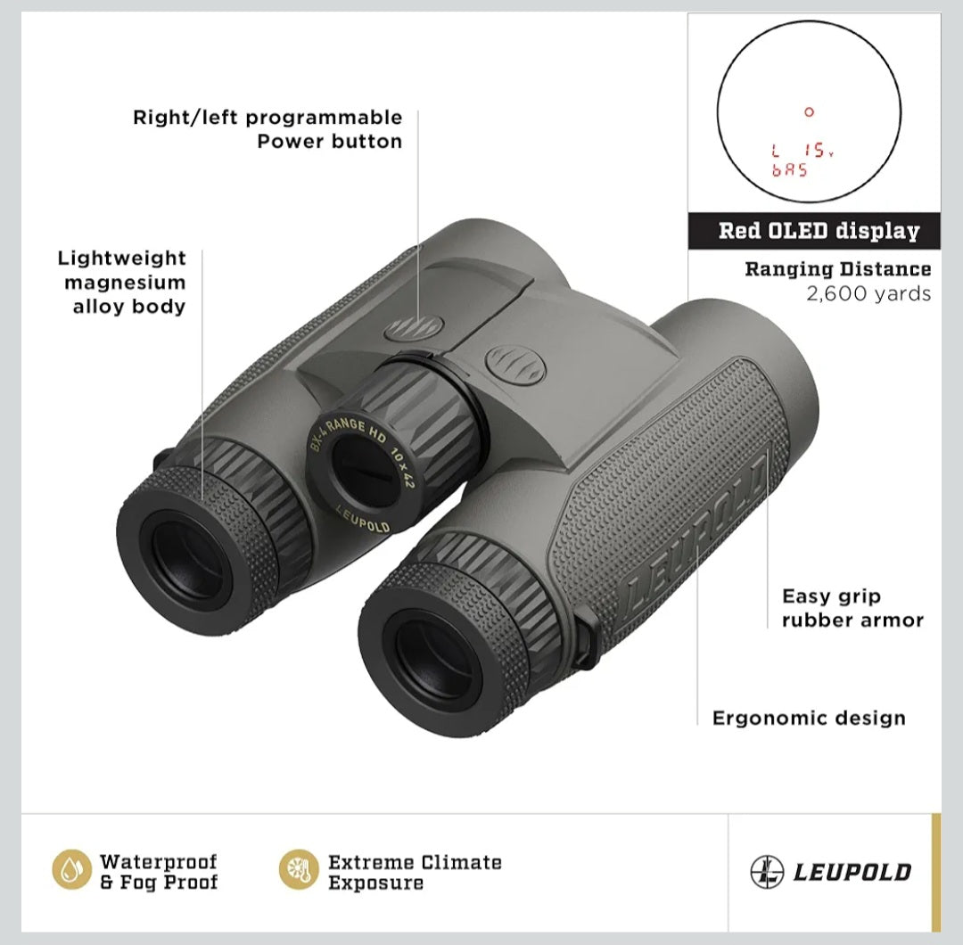Leupold BX-4 Range HD TBR/W 10x42mm Range-Finding Binocular Shadow Gray